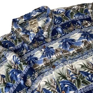 Steve & Barrys Men 2XL 3XL Blue Hawaiian Shirt Loop Collar Rayon Hibiscus Resort